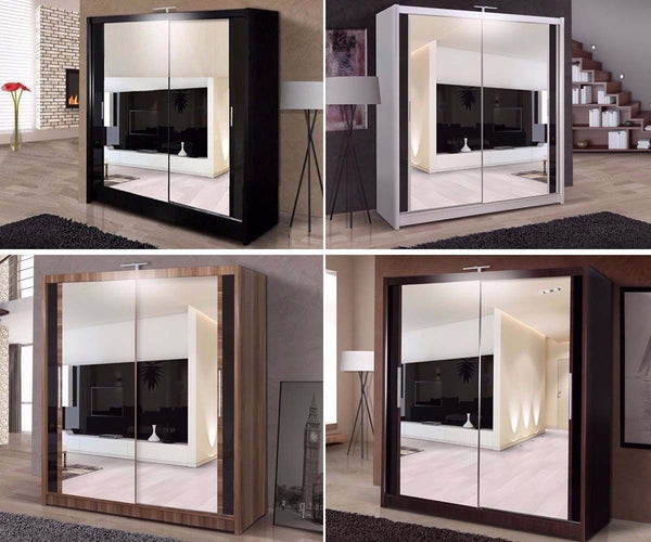 Double Mirror Sliding Door  Wardrobe with LED Light - Cints and Home