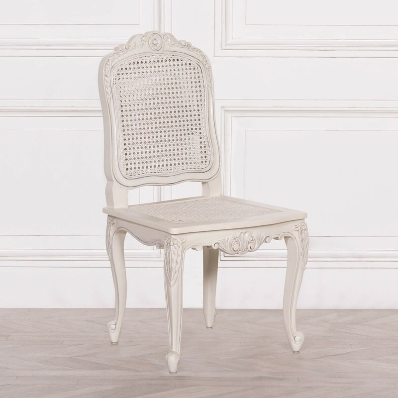 Carved Classic Off White Rattan Dining Chair - Cints and Home