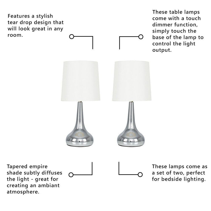Touch Table Pair Lamps 34cm Chrome - Cints and Home