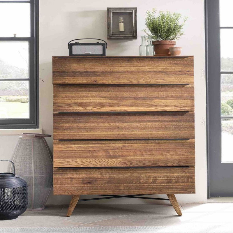 Chicago Rustic Oak 5 Drawer Chest - Cints and Home