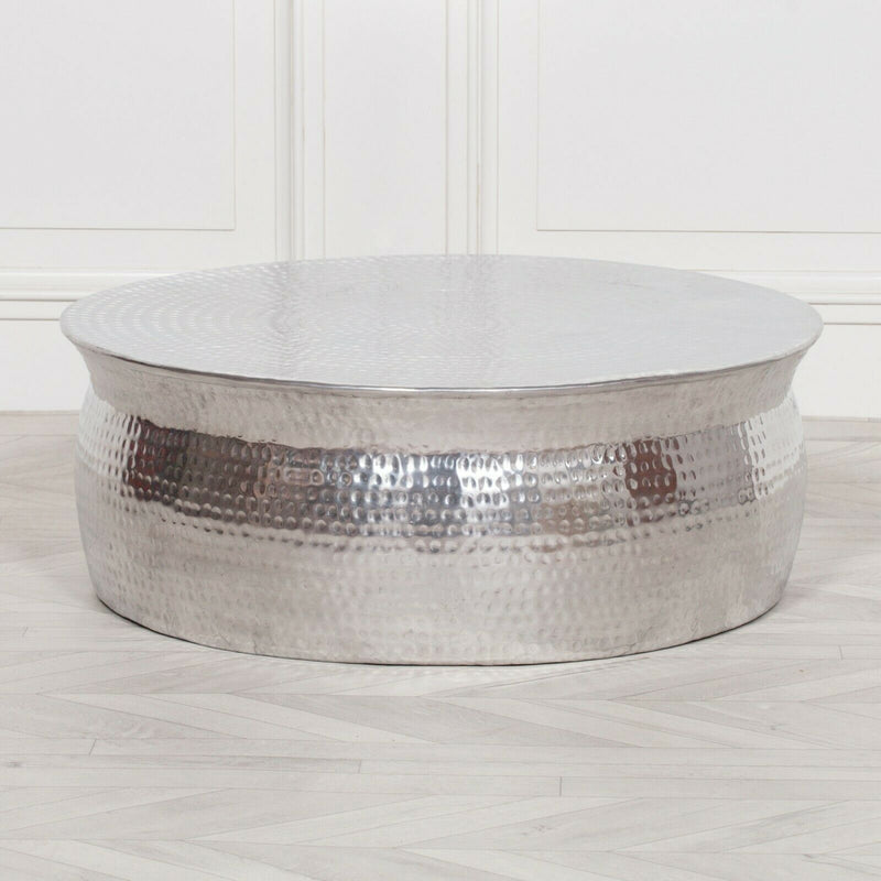 Hammered Aluminium Round Drum Coffee Table - Cints and Home