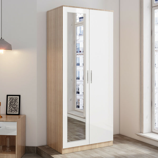 2 Doors Wardrobe White with Mirror - Cints and Home