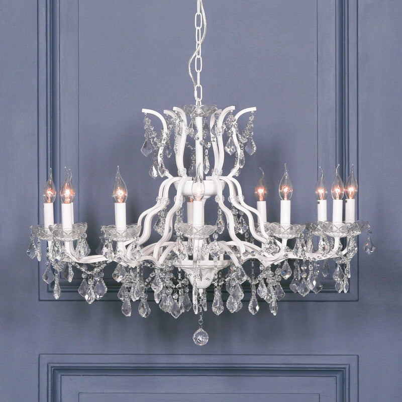 Large White 12 Arm Glass Chandelier - Cints and Home