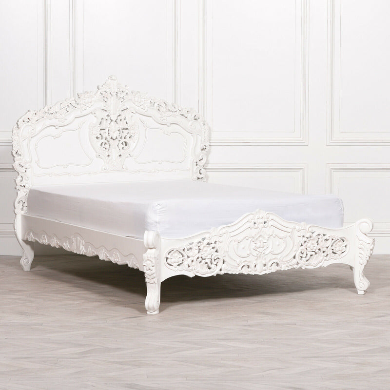 4ft6 Double White Painted Mahogany Bed - Cints and Home