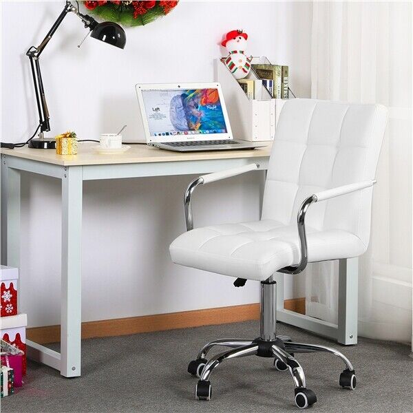 Office Chair PU Leather Desk Chair  White - Cints and Home