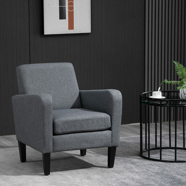 Linen Modern-Curved Armchair Accent Seat with Thick Cushion - Cints and Home