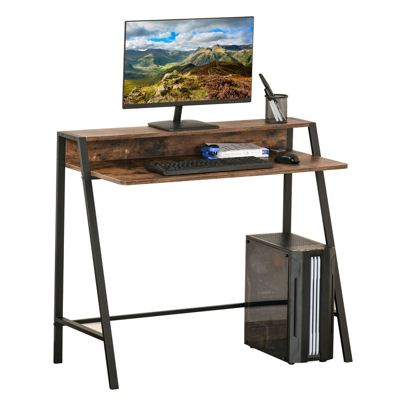 2-Tier Workstation Computer Laptop Desk-Brown - Cints and Home