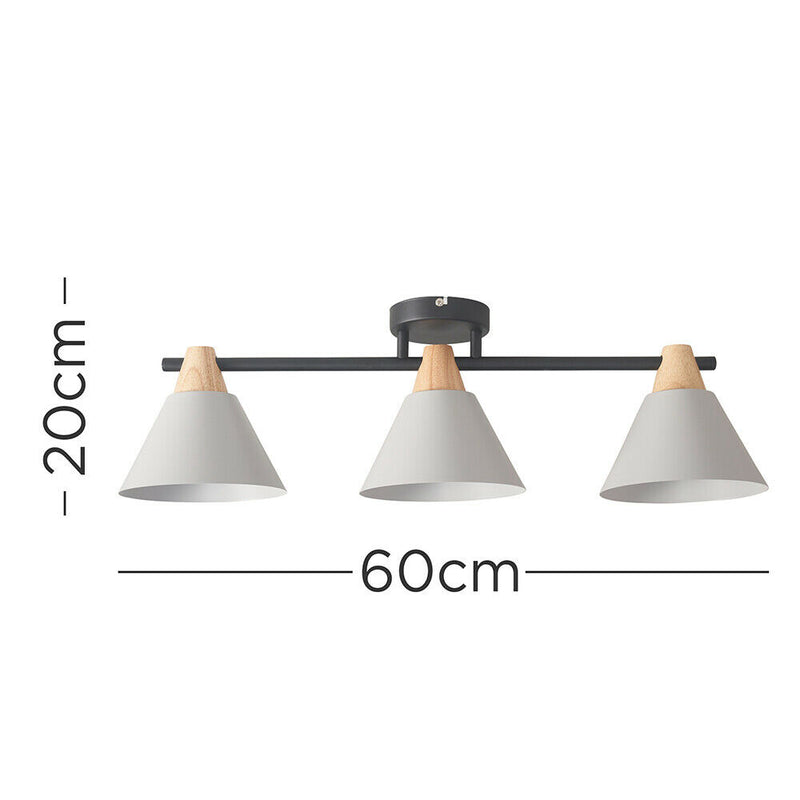 Wood & Grey Tapered 3 Way Ceiling Light - Cints and Home