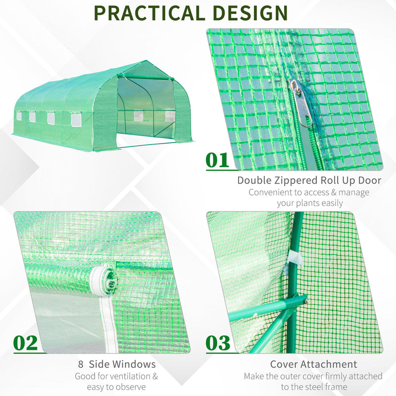 Green Walk-in Polytunnel Greenhouse - 6x3 m - Cints and Home