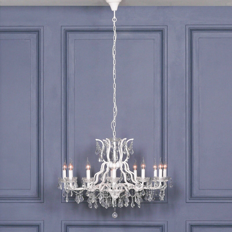Large White 12 Arm Glass Chandelier - Cints and Home