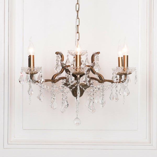 Antiqued Gold Shallow 6 Arm Chandelier - Cints and Home