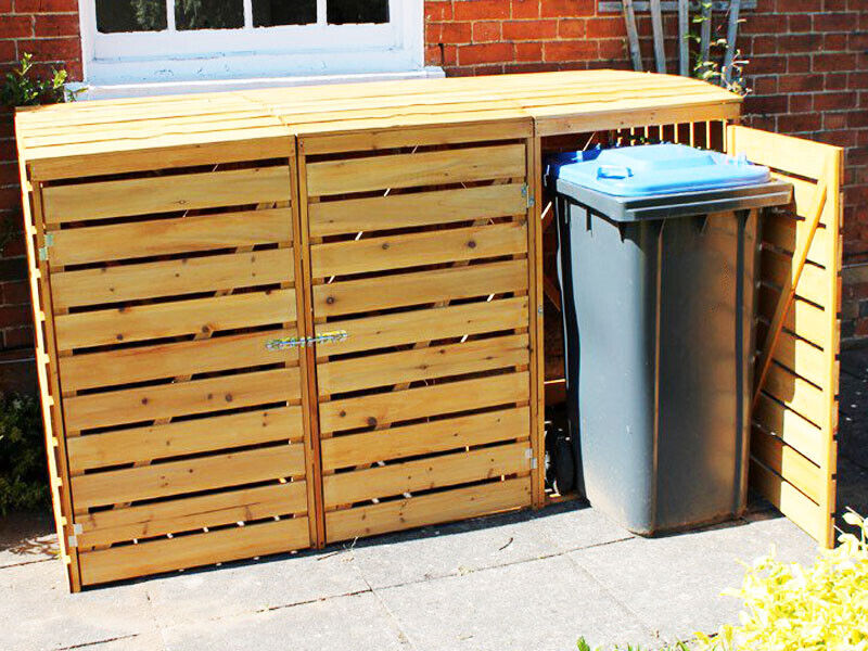 Wooden Bin Storage - Triple Wheelie - Cints and Home
