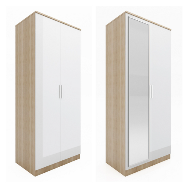 2 Doors Mirror Wardrobe - Oak - Cints and Home