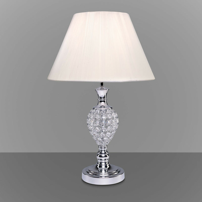 Chrome & Crystal - Ivory Shade Table Lamp - Cints and Home