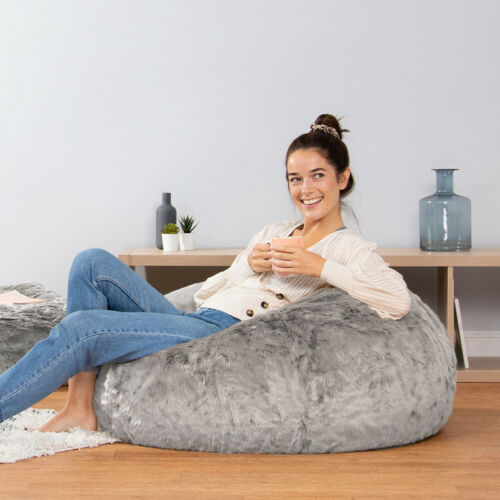 COVER ONLY Adults Fluffy Faux Fur Bean Bag Chair - Cints and Home