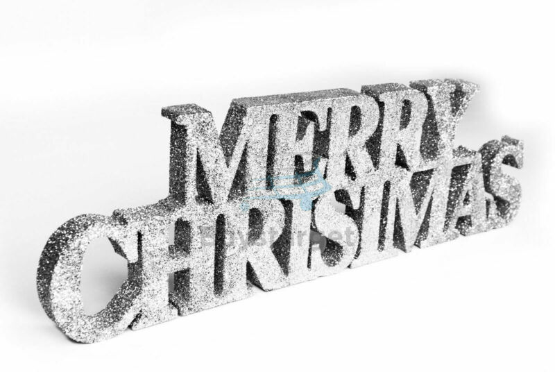 Large Merry Christmas Silver Glitter Sign