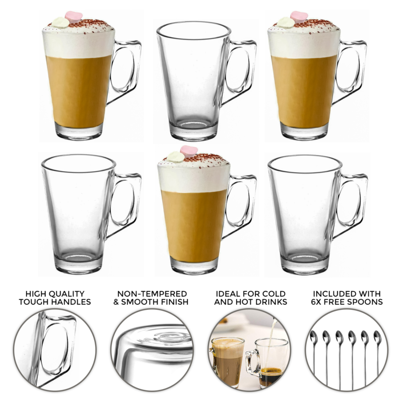 6 X Latte Coffee Glasses Cappuccino Lattes Tea Glass