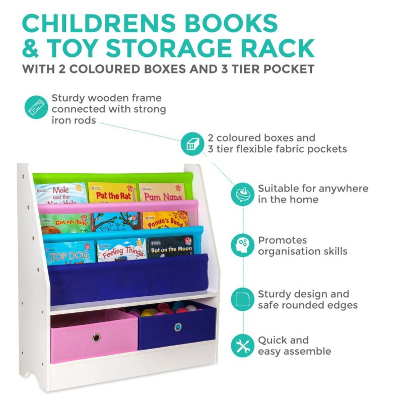 Children Kids Book Shelf Sling Storage Rack Organizer
