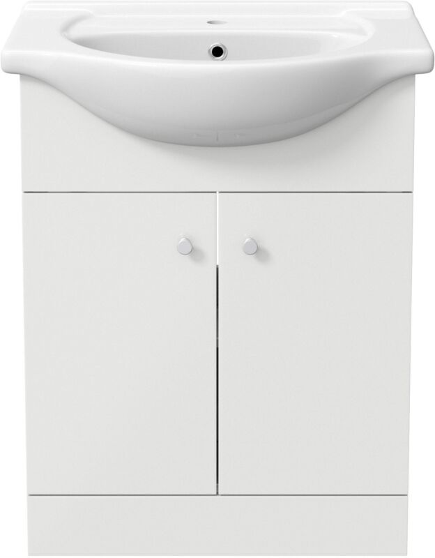 Bathroom Basin Sink Vanity Unit Single Tap Hole Floor Standing 650mm Matte White - Cints and Home