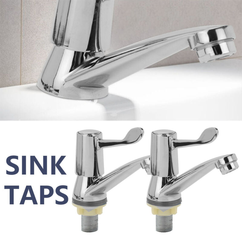 2X Twin Taps Set Hot and Cold Pair Tap Traditional Bath Bathroom Basin Sink - Cints and Home
