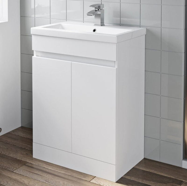 Gloss White Floor Standing Door Vanity Unit & Basin Sink 600mm Bathroom - Cints and Home