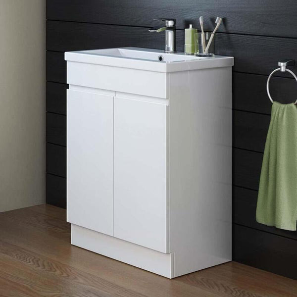 Vanity Sink Unit White Gloss Ceramic Basin Bathroom