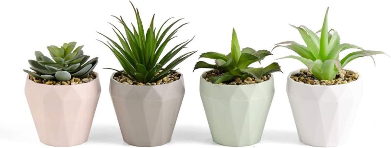 Set of 4 Artificial Succulent Potted Plants Small Fake
