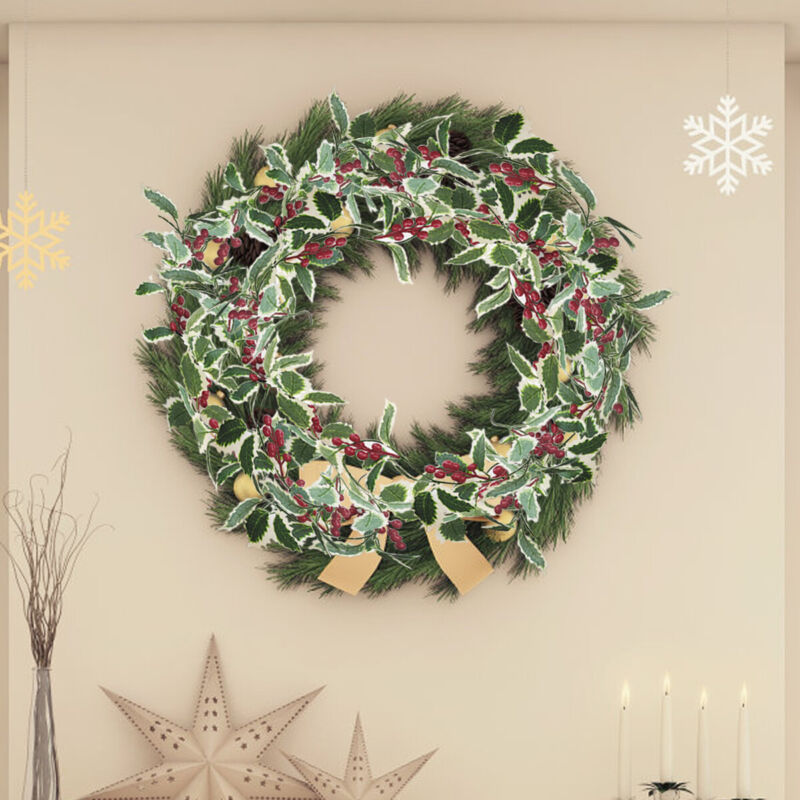 Christmas Holly Leaf Red Berries Garland