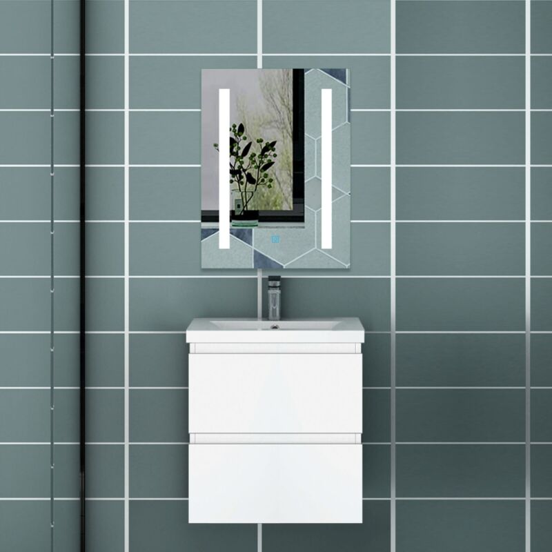 Bathroom Vanity Unit with Basin Wall Hung Two Drawers White