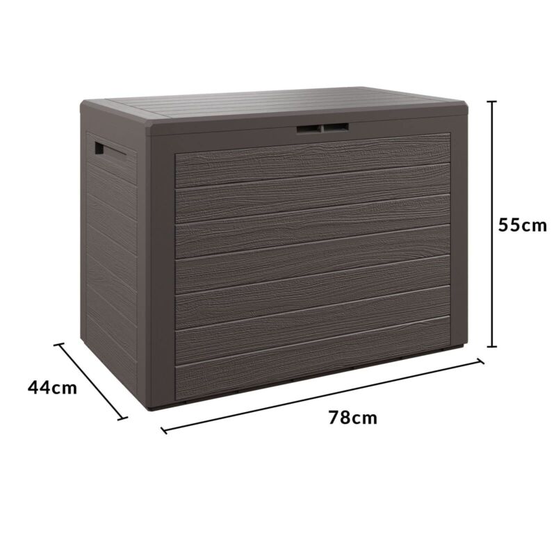 Waterproof Garden Storage Box 190L, Shed Porch Plastic Wood Effect Brown