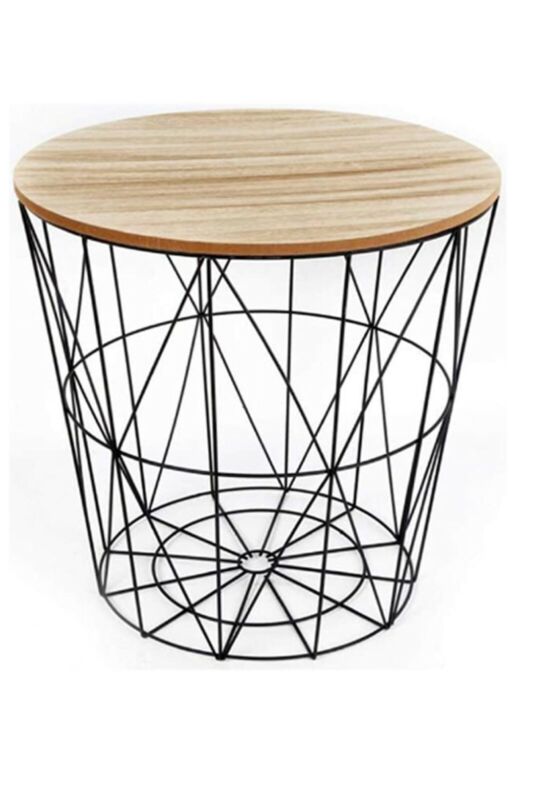 COFFEE SIDE TABLE METAL WIRE REMOVABLE WOOD TOP