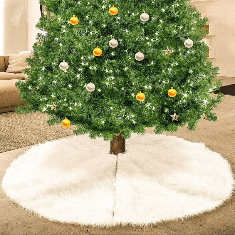 White Faux Fur Christmas Tree Skirt Base