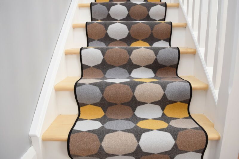 Grey Ochre Hallway Stairway Runner Non Slip