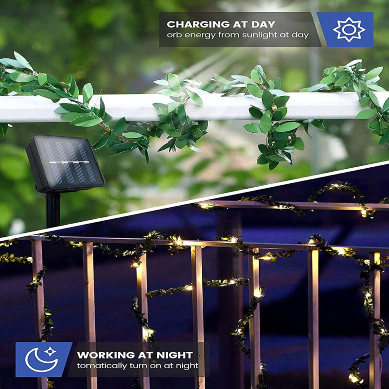 2X 100LED Solar Leaf Garland Vine Fairy String Lights Outdoor Garden Fence Light - Cints and Home