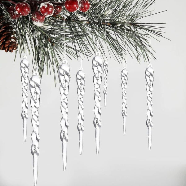 12 Ice effect Silver Hanging Icicles 13 cm