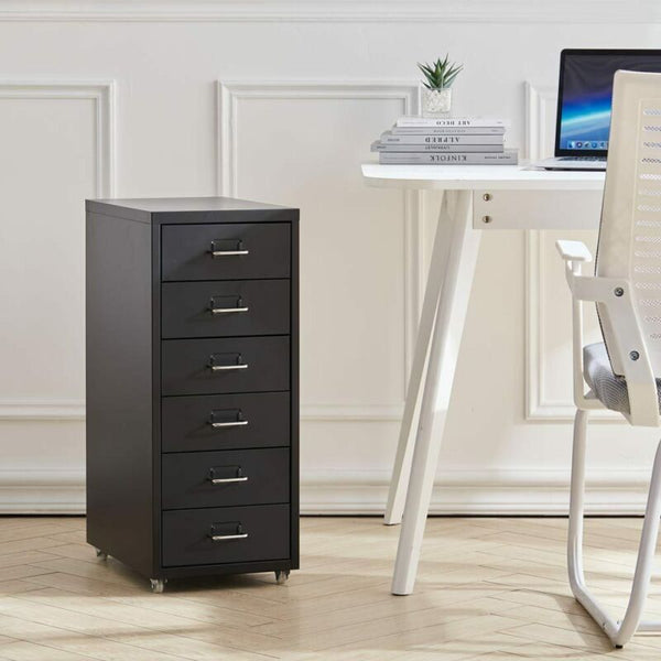 Black Metal Office Filing Cabinet 6 Drawers Storage Cupboard Side Cabinet - Cints and Home