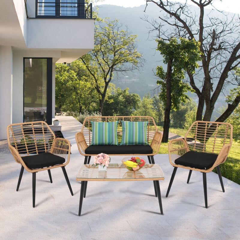 4 Piece Rattan Garden Furniture Set Outdoor Patio Sofa - Cints and Home