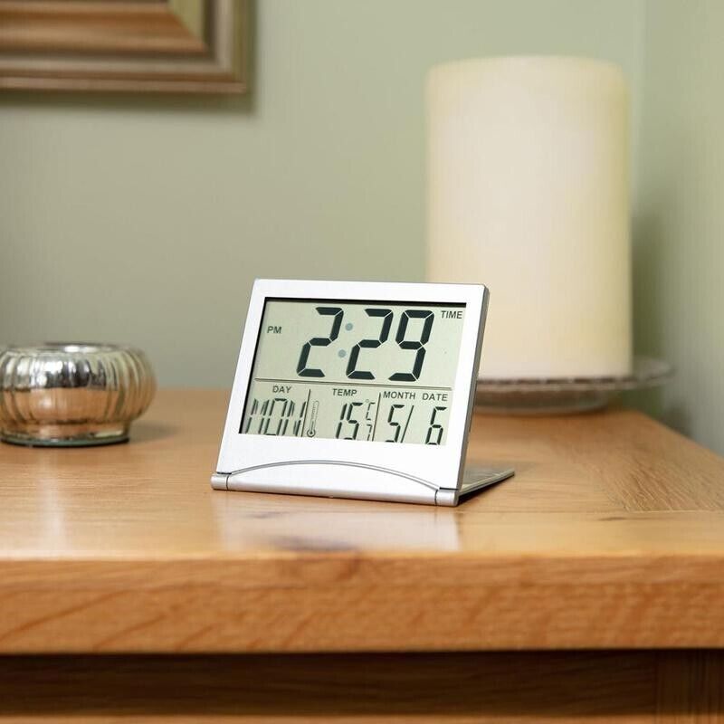 Digital LCD Folding Desktop Travel Alarm Clock Calendar Temperature Snooze Clock - Cints and Home