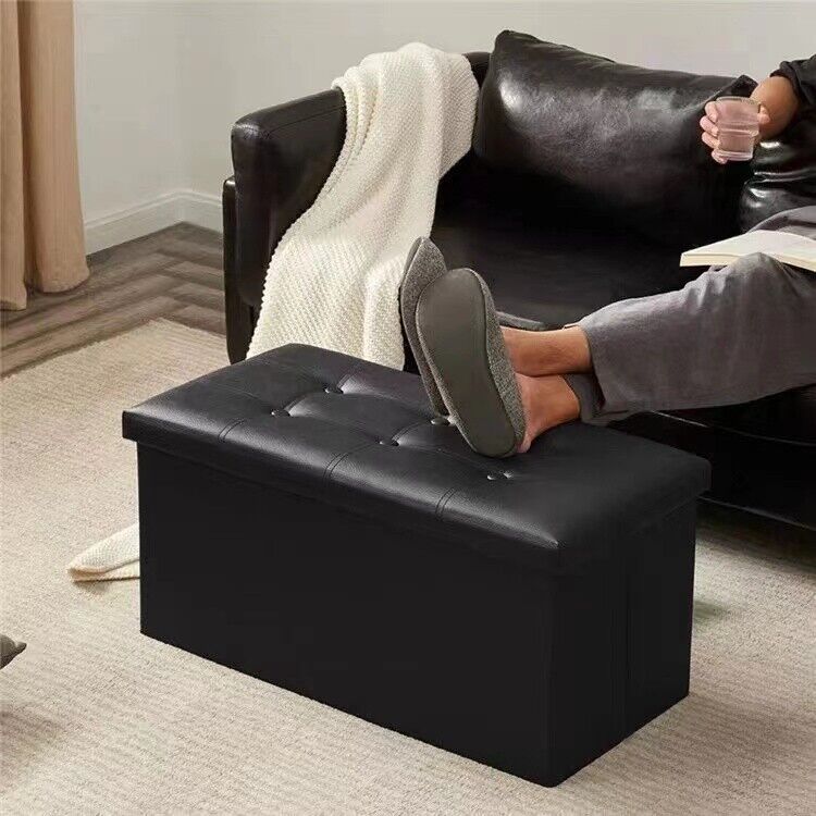 Folding Storage Ottoman Seat Stool Storage Boxes in black - Cints and Home