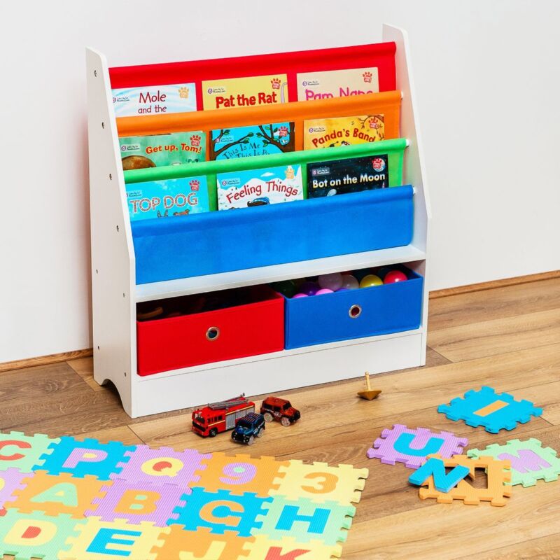Children Kids Book Shelf Sling Storage Rack Organizer Bookcase - Cints and Home