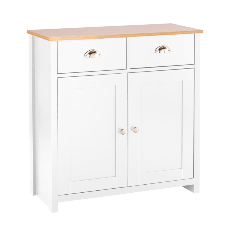 Compact Sideboard 2 Drawers White Storage Cupboard