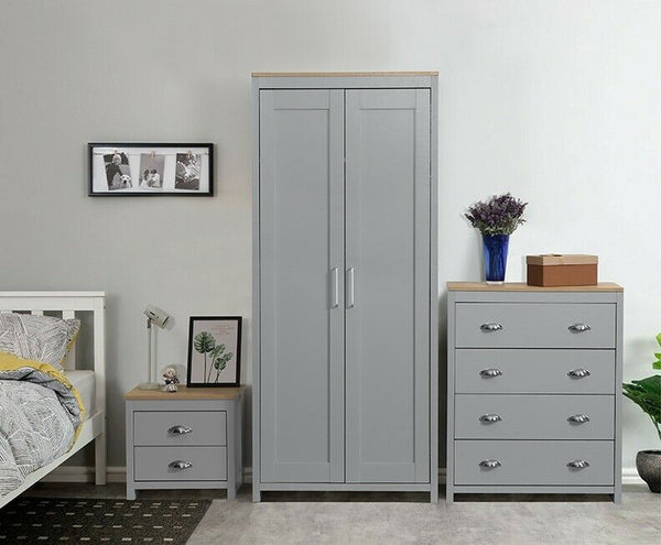 Bedroom Furniture Trio Set 2 Door Wardrobe and Bedside Table - Cints and Home