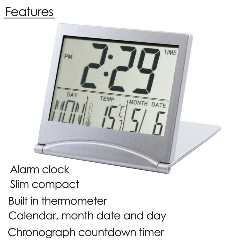 Desk Top Clock Silver Digital LCD Temperature Alarm - Cints and Home