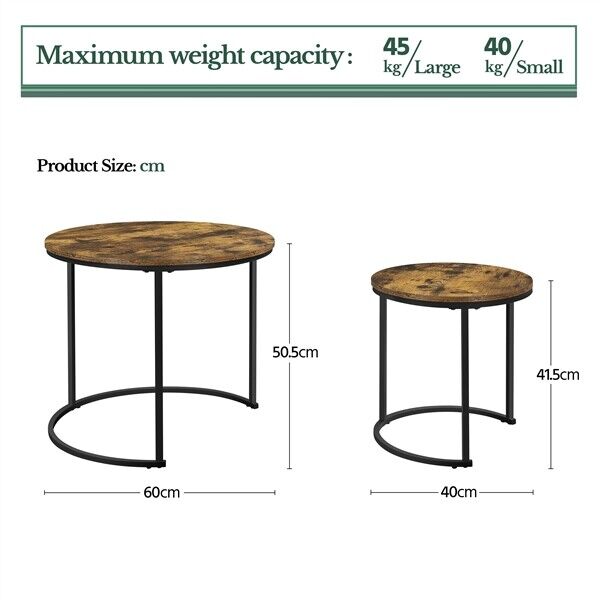 Nesting Coffee Tables Set of 2, Round Stacking