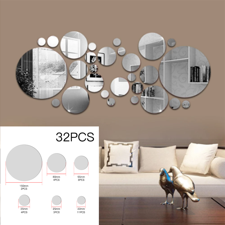 Tiles Wall Stickers Circle Mirror Decals Self-Adhesive