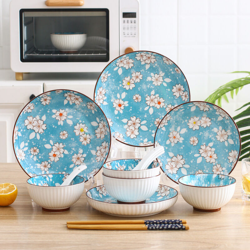 Japanese Blue Modern Sets Ceramic Dishes Plates Bowls