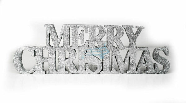 Large Merry Christmas Silver Glitter Sign