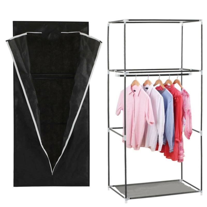 Canvas Fabric Wardrobe Single Clothes Hanging Rail