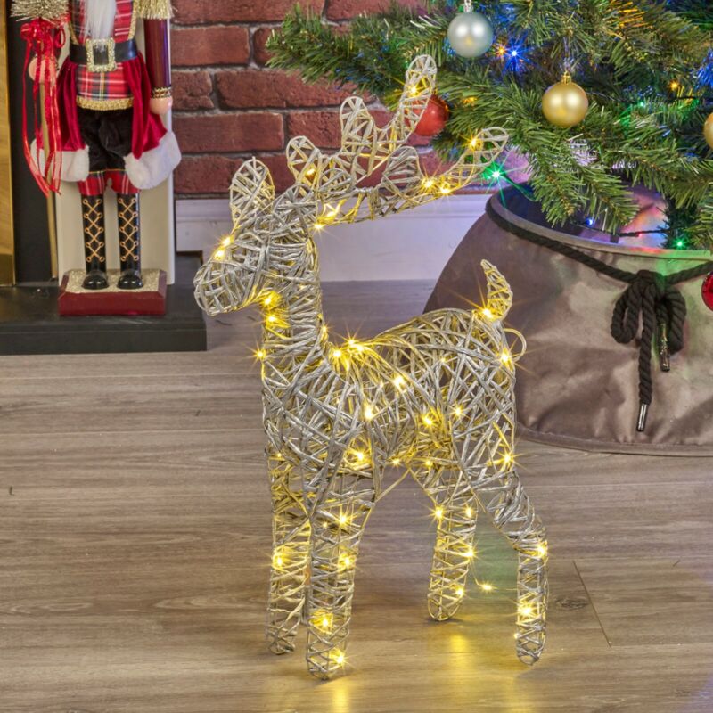 LED Light Up Plastic Rattan Wire Frame Reindeer 45cm
