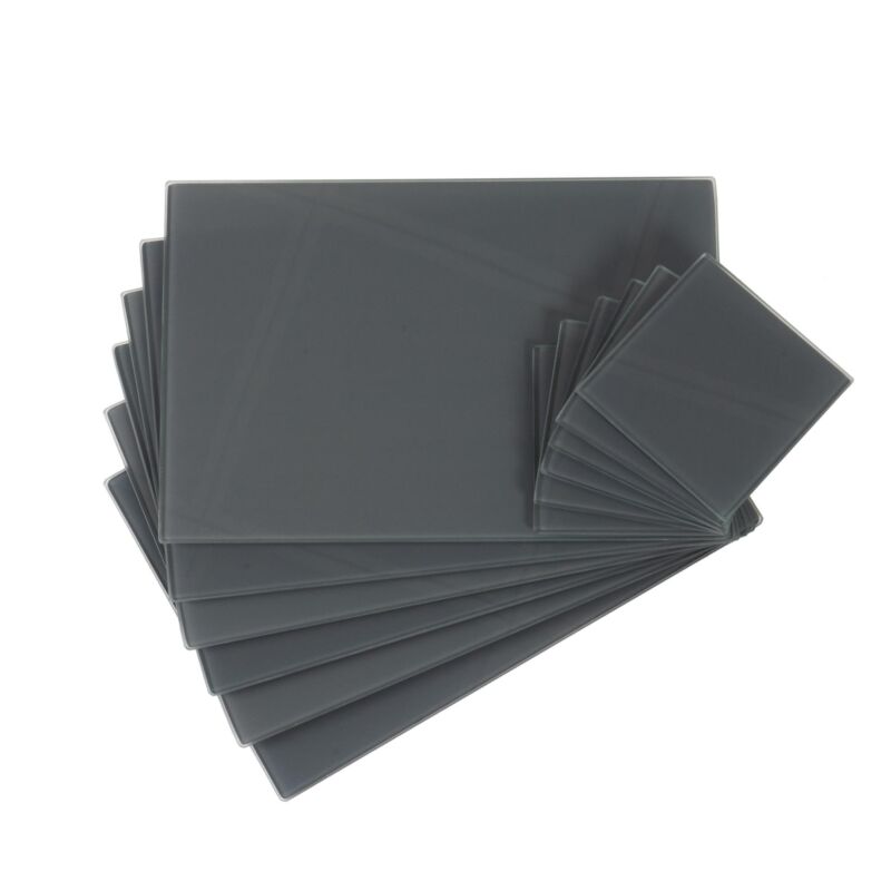 12pc Glass Rectangular Placemats and Square Coasters Set Grey
